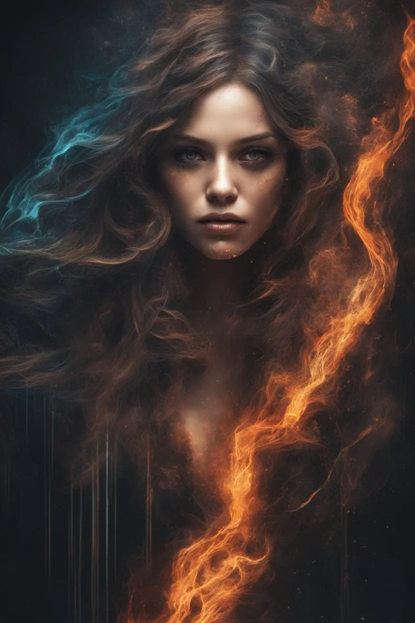 "A captivating digital art piece portraying a woman with burning edges, creating a surreal and mesmerizing visual experience, (captivating digital art portraying woman with burning edges:1.4), (surreal and mesmerizing visual experience:1.5), (captivating and fiery ambiance:1.3)