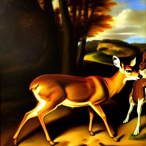 oil portrait of a Deer and a Dog by Diego Velázquez 8k