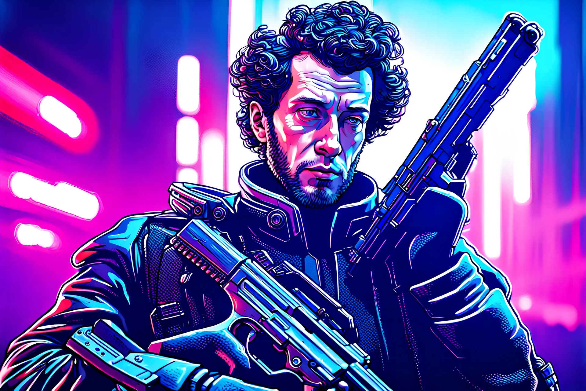 russian poet Alexander Pushkin with big sideburns Ultra realistic photo of a sci-fi cyberpunk, looking into the camera, close-up of with Kalashnikov shotgun, hyperrealistic 16k, 3d rendering, expressively detailed, dynamic light, Cyberpunk, neon lighting. futuristic style, HOF, captured with professional DSLR camera,64k, ultra detailed