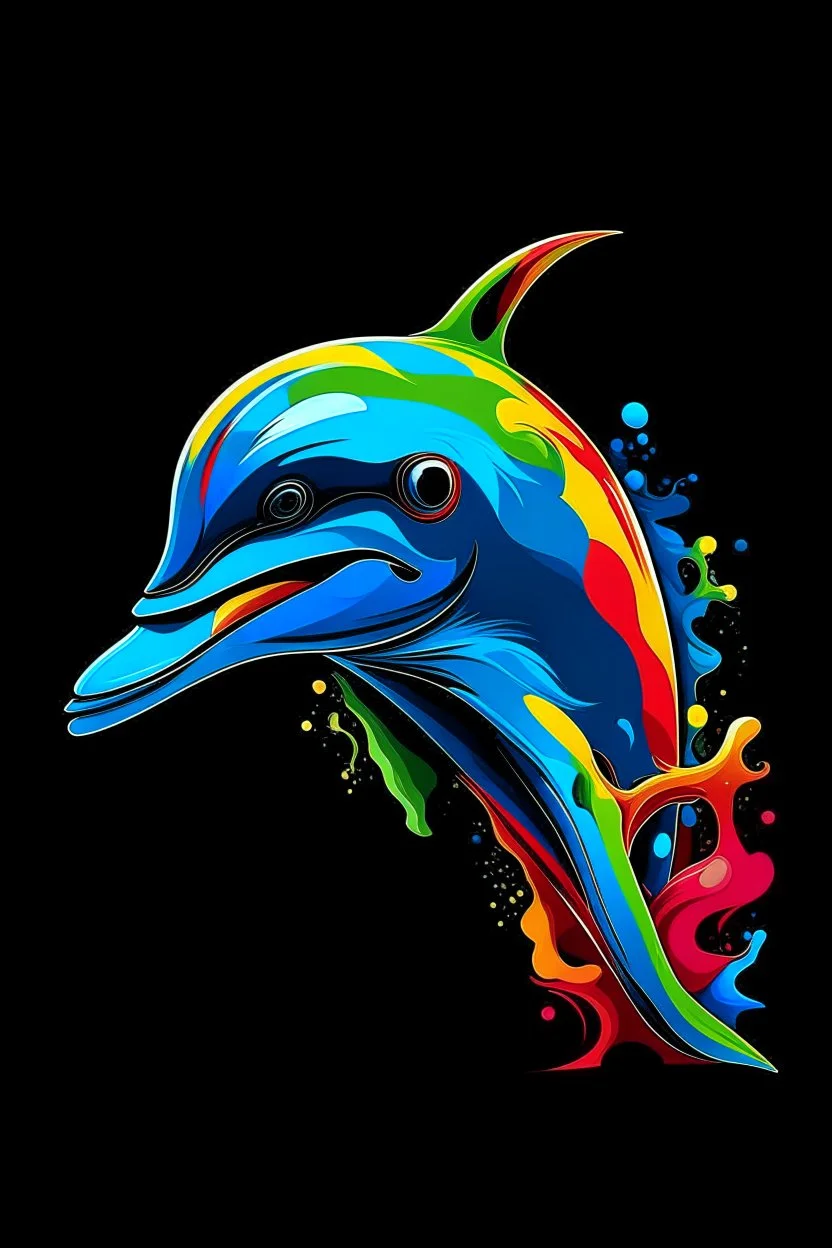 Acrtoon 2d art illustration . Colourful dolphin wears a black glass