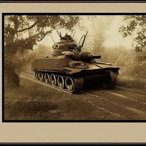 german tiger tank in a forest medieval print sepia tone