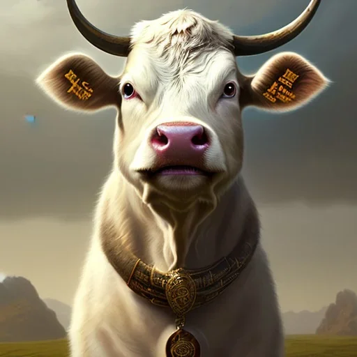 cow holstein,highly detailed epic cinematic concept art CG render digital painting artwork: Sadie Sink. By Greg Rutkowski, Ilya Kuvshinov, WLOP, Stanley Artgerm Lau, Ruan Jia and Fenghua Zhong, trending on ArtStation, subtle muted cinematic colors, made in Maya, Blender and Photoshop, octane render, excellent composition, cinematic atmosphere, dynamic dramatic cinematic lighting, precise correct anatomy, aesthetic, very inspirational, arthouse--q 2 --v 4 --upbeta