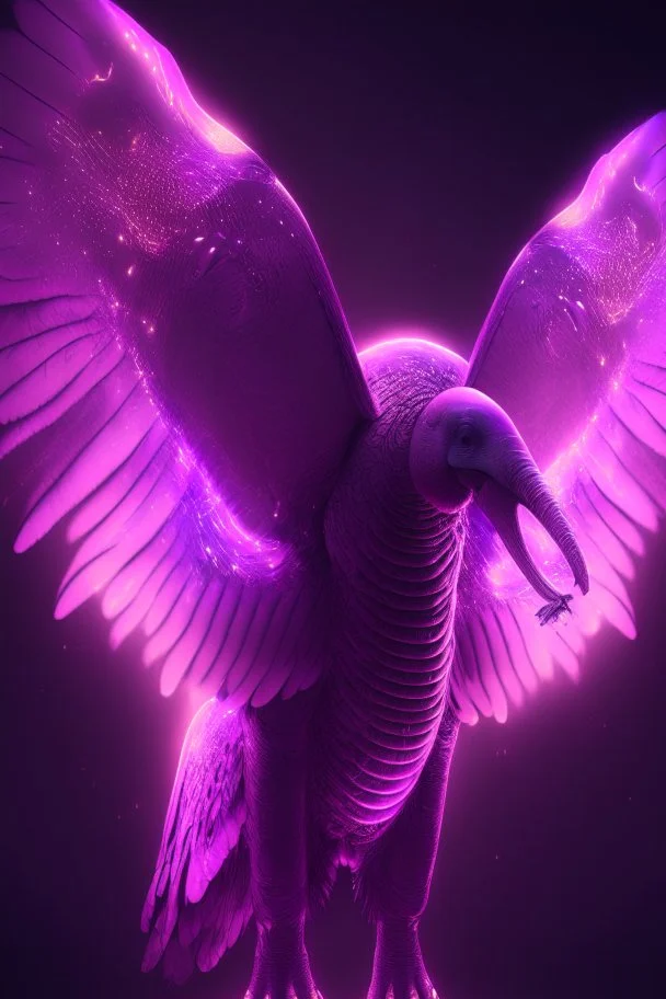 winged creature in the shape of a bird, gigantic elephant whale hybrid ,GLOWING, PURPLE, pink, 4K, 8K, CINEMATIC