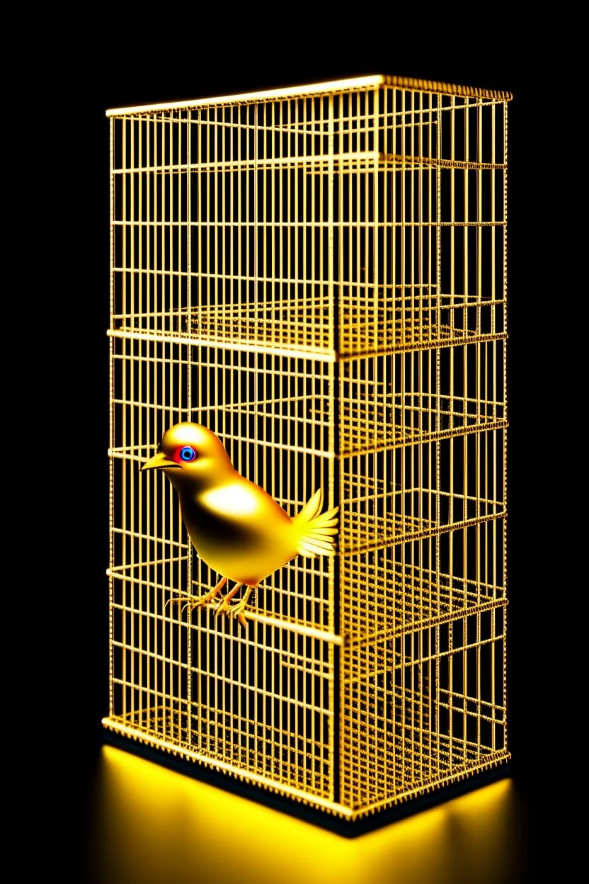 babylon reprsented by gold twitter bird logo captured in a caged box in a box
