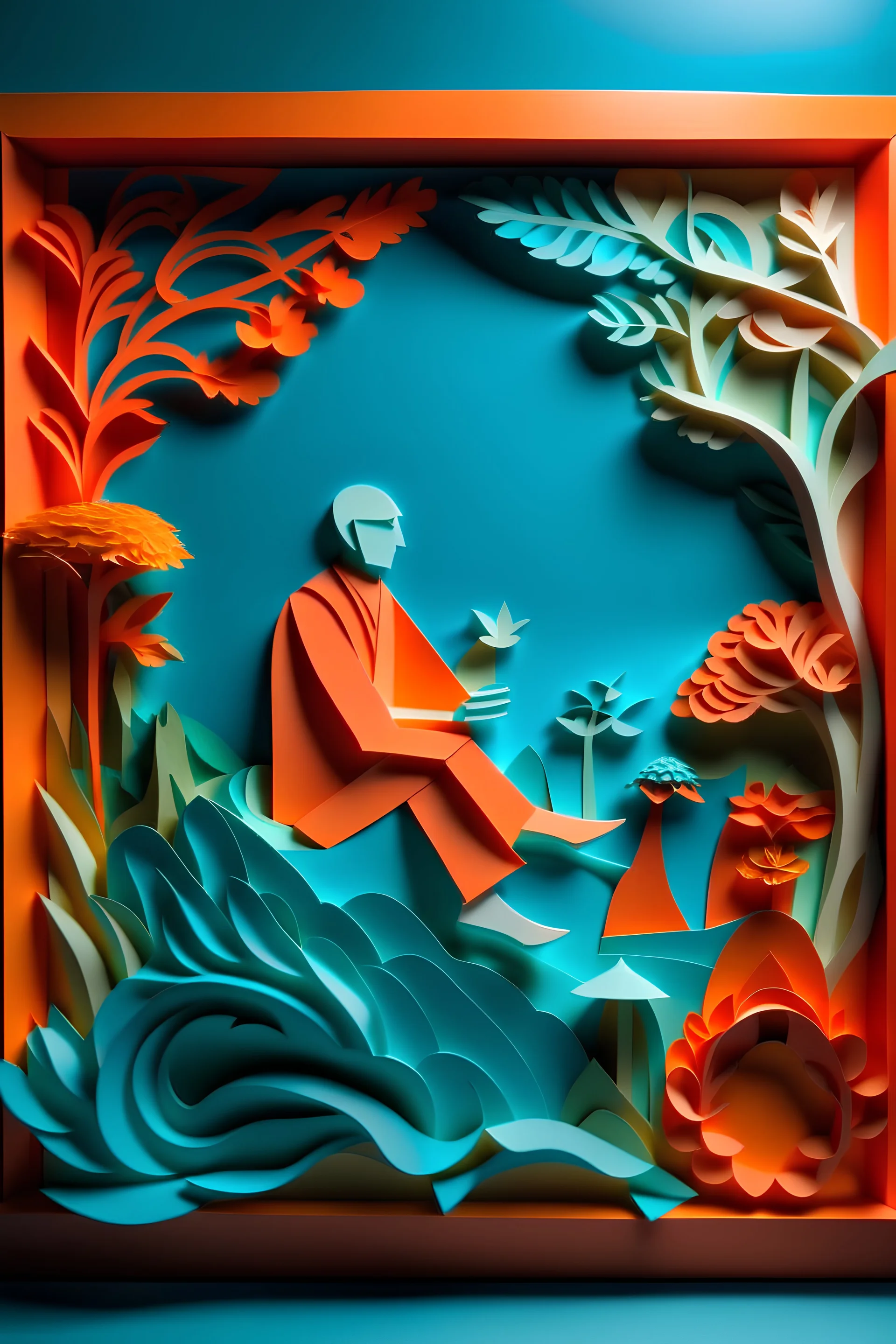 create a 3d paper cut image inspired from Harikrishnan Panicker's work