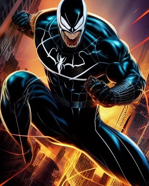 mavel comic book venom, symbiote, web swinging, open mouth, highly detailed, hyper-detailed, beautifully color-coded, insane details, intricate details, beautifully color graded, Cinematic, Color Grading, Editorial Photography, Depth of Field, DOF, Tilt Blur, White Balance, 32k, Super-Resolution, Megapixel, ProPhoto RGB, VR, Halfrear Lighting, Backlight, photorealistic rendering