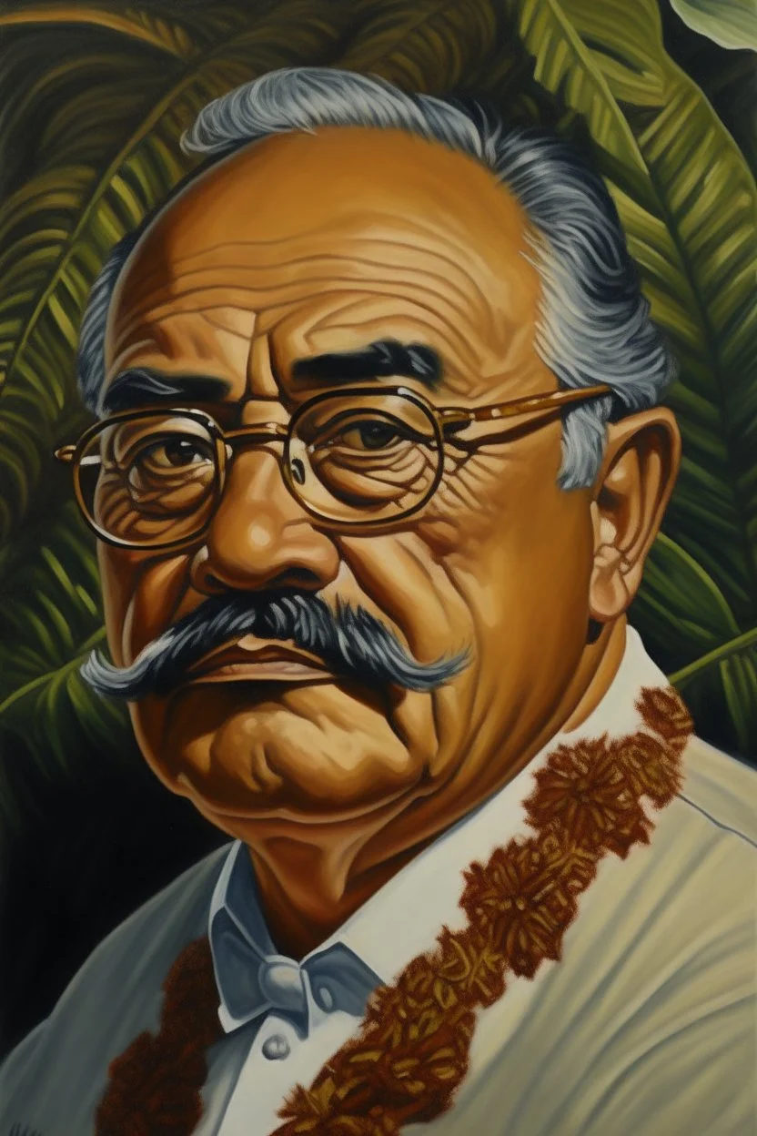 Painting portrait of samoan king with glasses and mustache