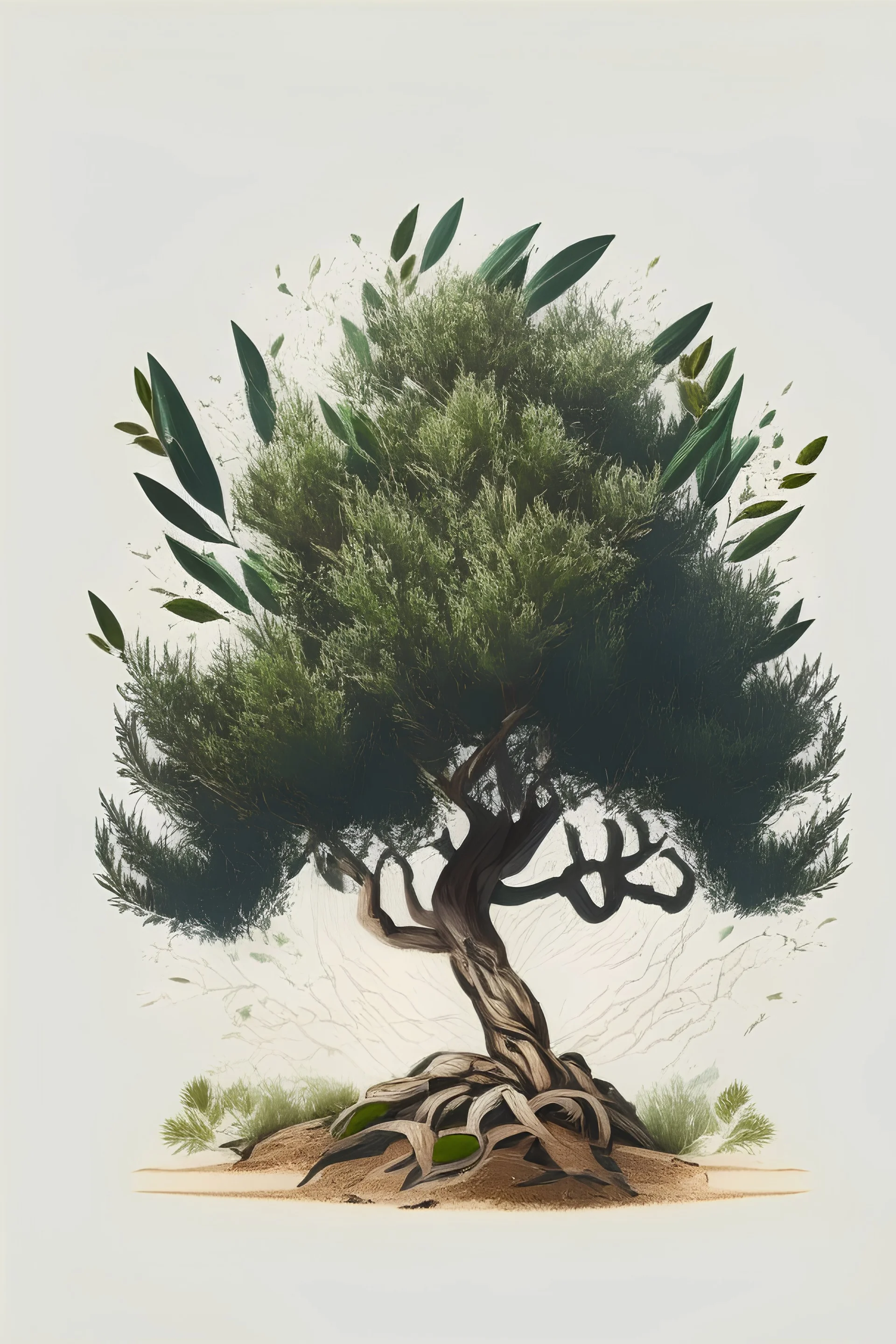 the most beautiful and majestic olive tree, clean background, logo