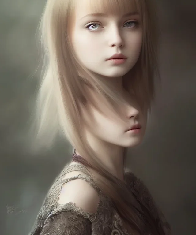 intricate, elegant, sharp focus, illustration, highly detailed, digital painting, concept art, matte, art by wlop and artgerm and ivan shishkin and andrey shishkin, masterpiece, young and cute ukrainian girl, adorable, hime cut hair, round face