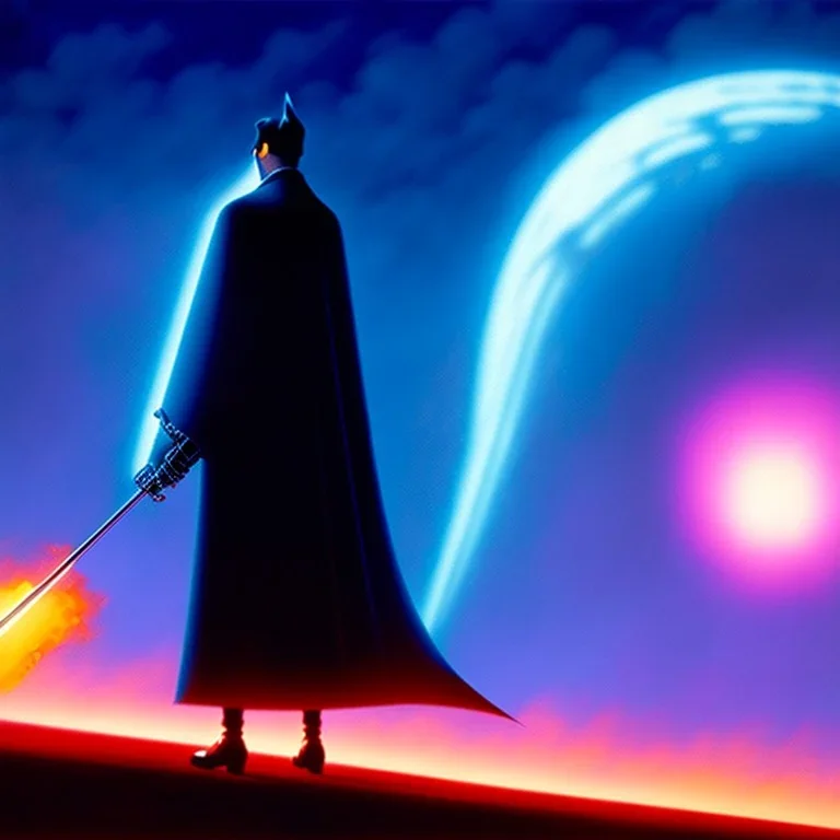 The Grim Reaper in Tron world, discussing the future of the universe, art by Magritte and Pixar