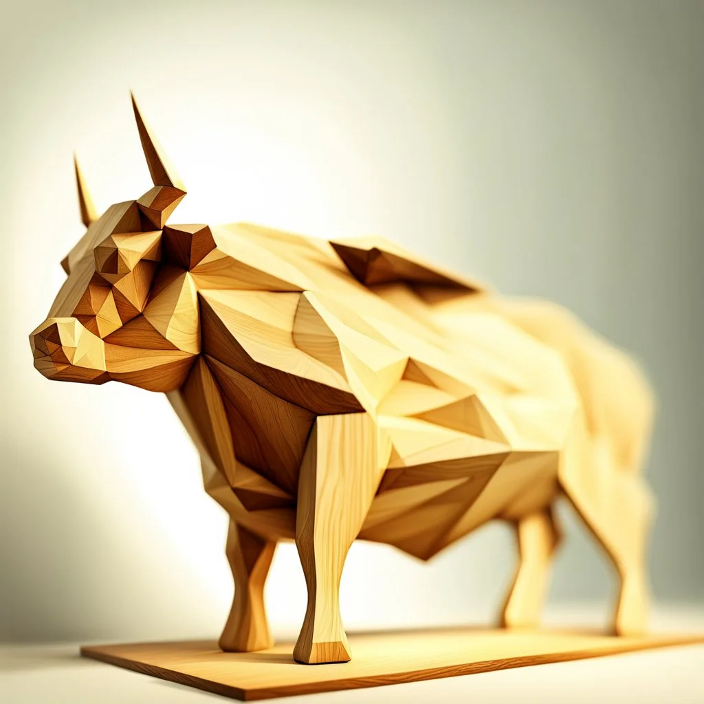 low polygon bull made out of wood