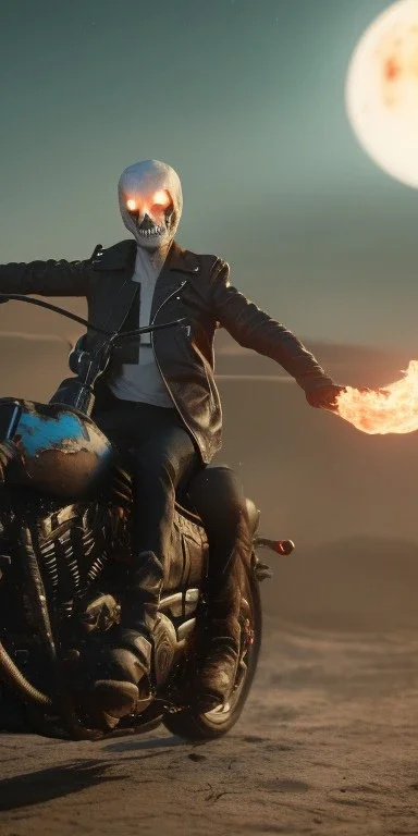 Ghost rider in hell with the moon in the background with fire