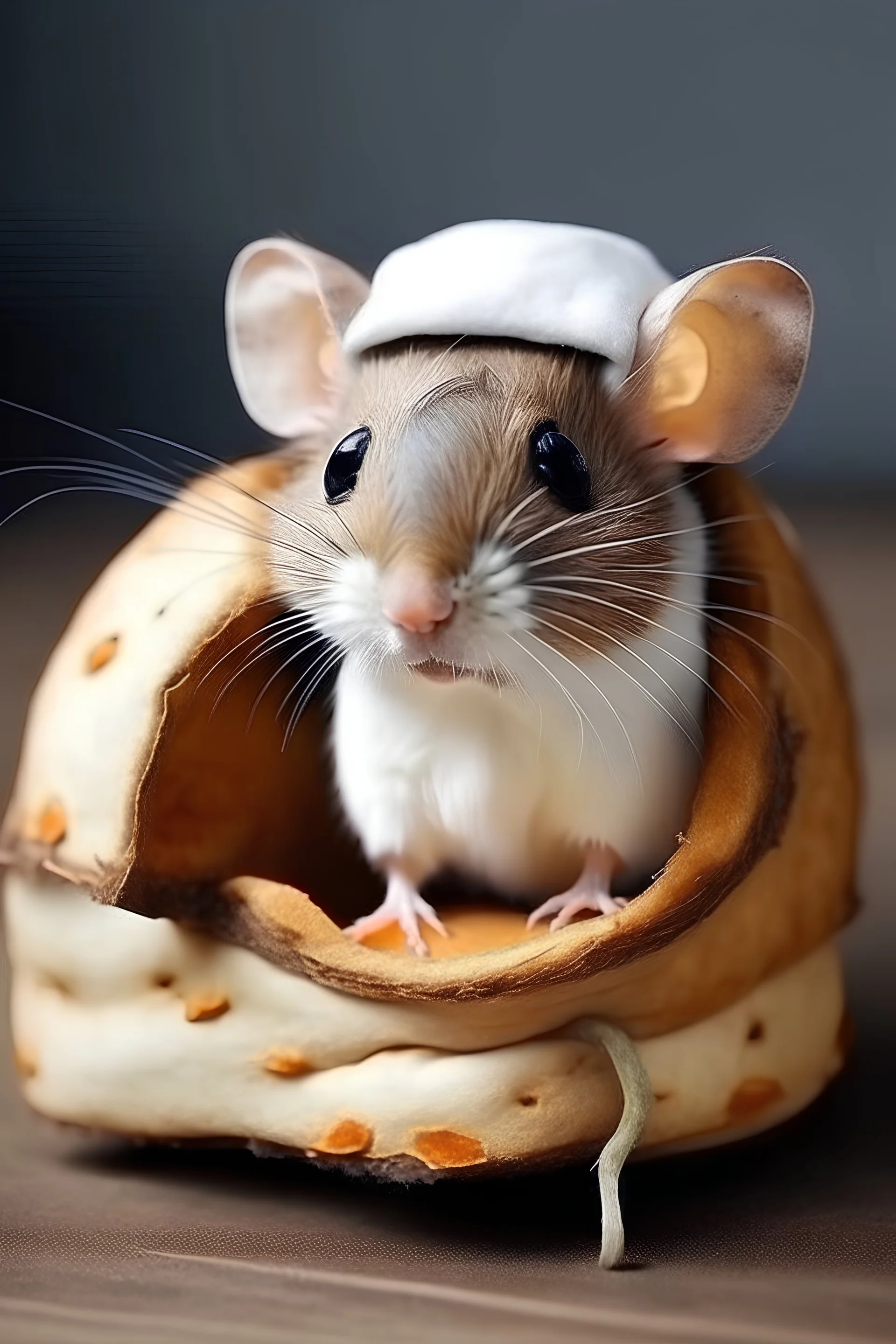 Little rat in a bread costume