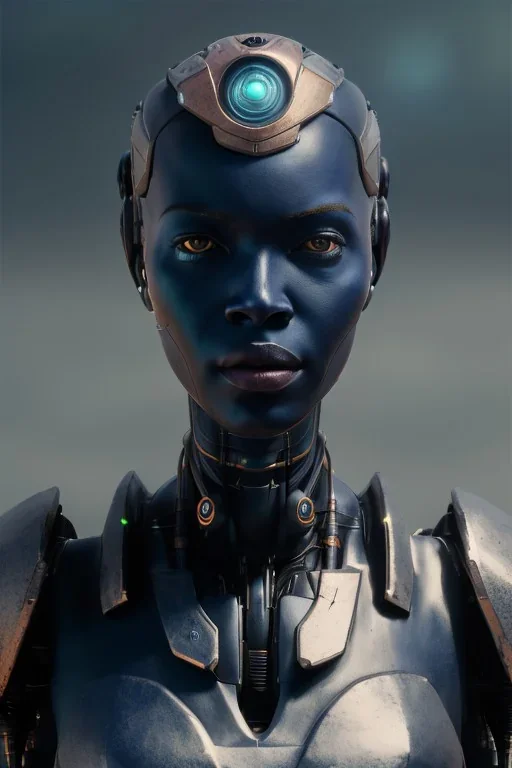 Beautiful portrait of african robot, post-apocalypse cybernetic in a cyberpunk city, sci-fi fantasy style, 8k,dark