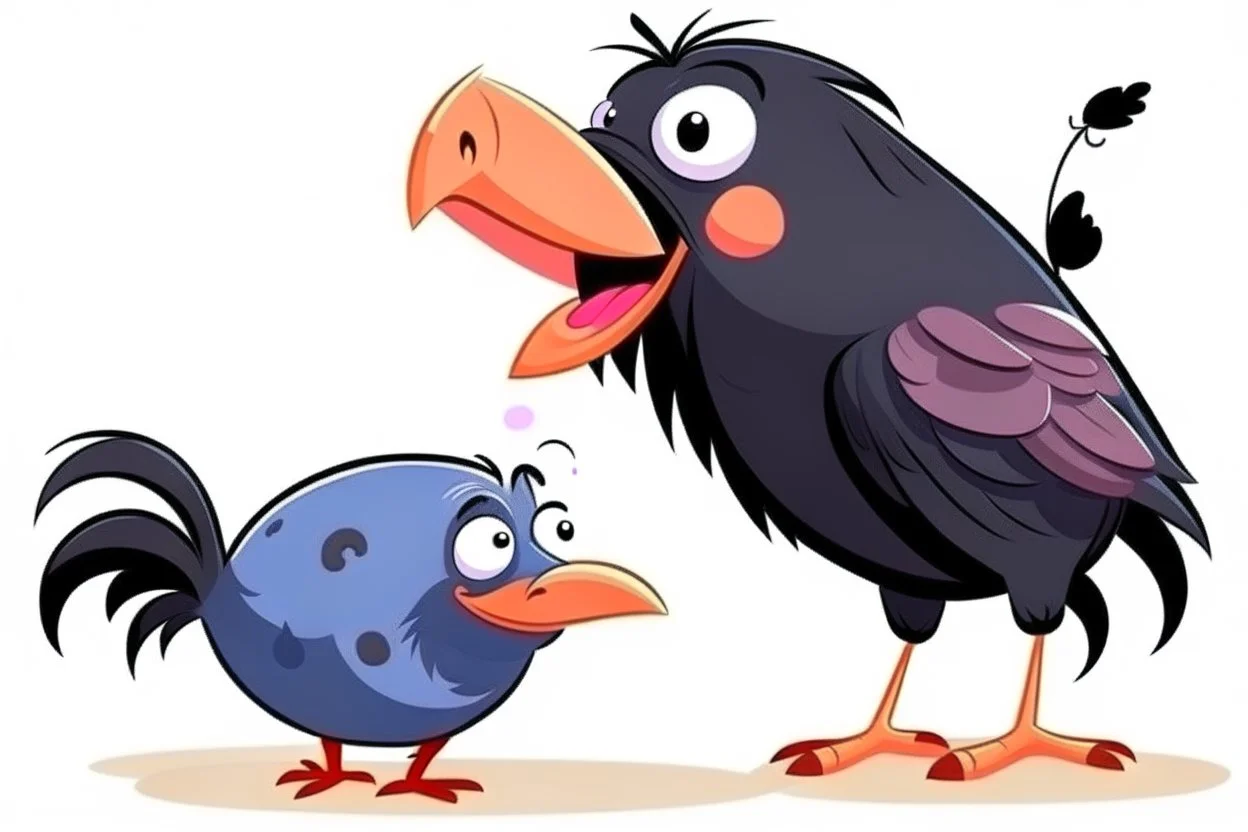 cartoon raven and pig playing