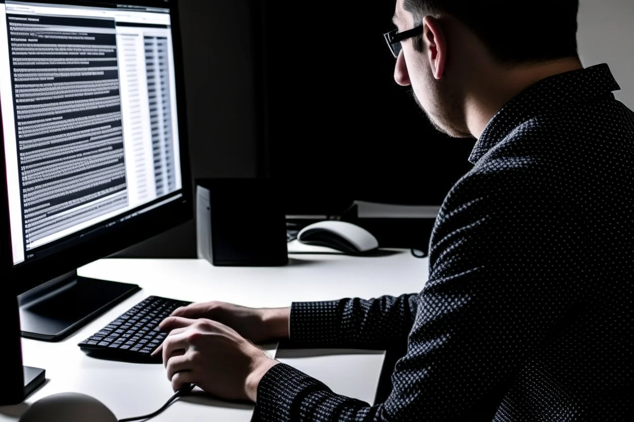 Someone sitting in front of a computer checking information and sources.