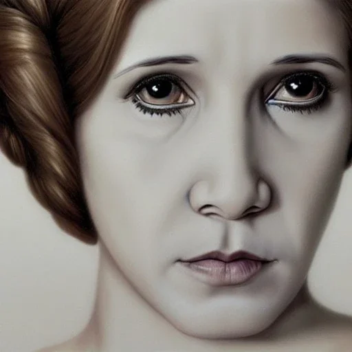 [[extrem stunning photorealistic carrie fisher as princess leia in star wars]] :: [[photorealistic brown eyes, symmetrical short hair, head and shoulders portrait, 8k resolution photorealistic portrait by Greg Rutkowski, WLOP, hyperdetailed, intricately detailed, triadic colors]]