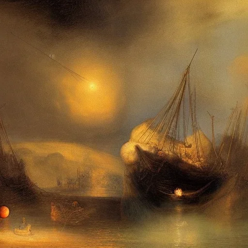 Rembrandt, stars, planets, ships