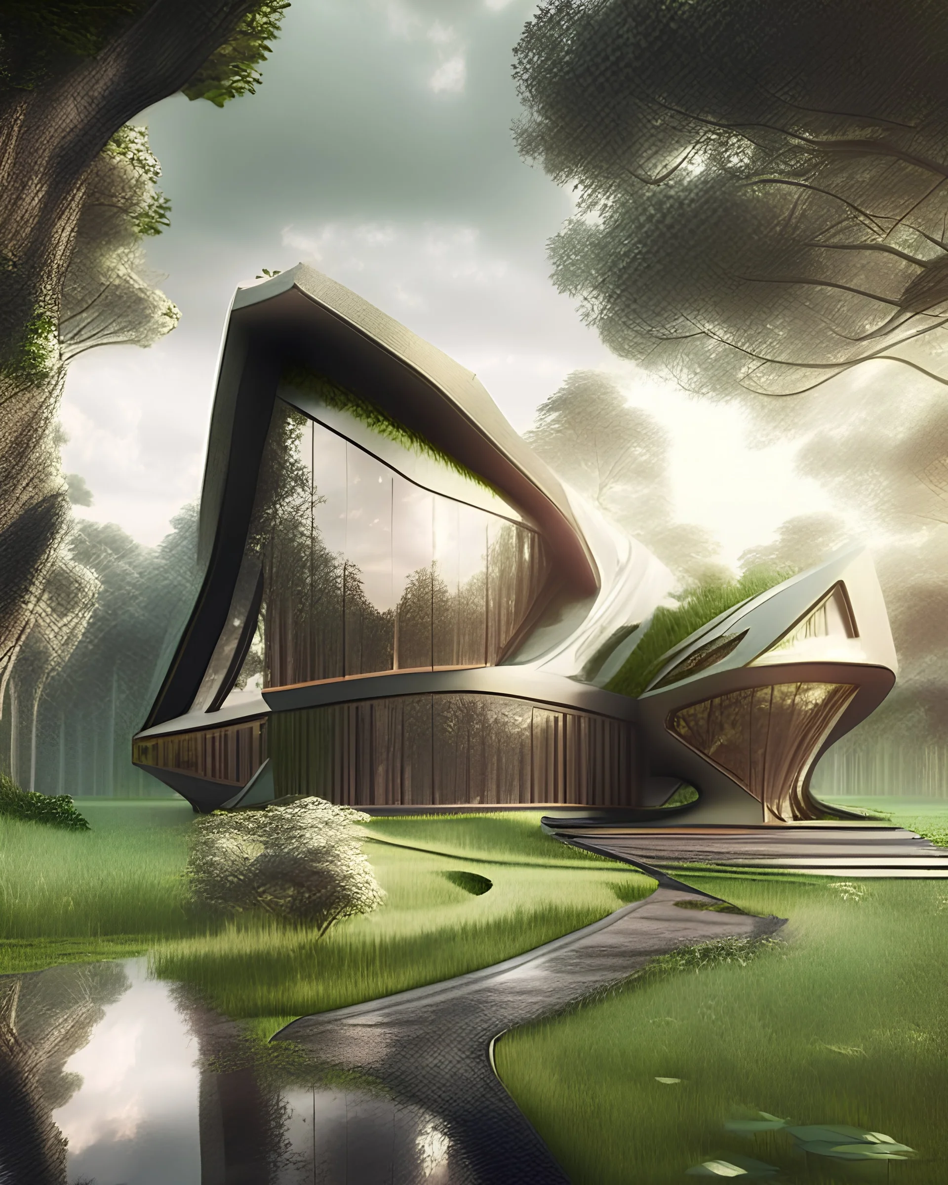 Casa campestre Zahan Hadid arte foto rrealista