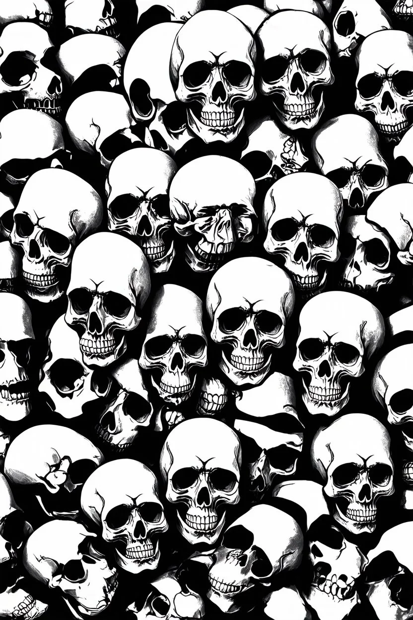 small pile of skulls Black And White Graphic Day of the Dead