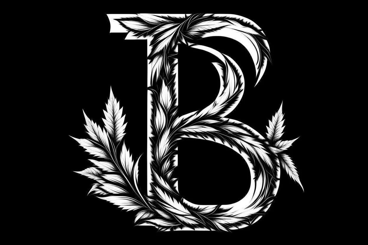 LETTER 'B' CANABIS WEED LEAF BLACK AND WHITE RASTA