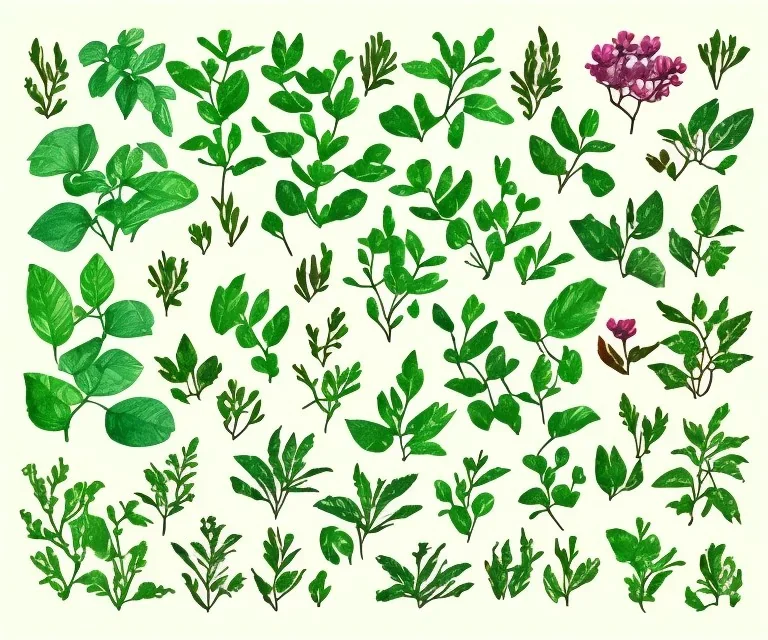 Vector plants and herb set illustration. Watercolor illustration. ขาวพื้นหลัง