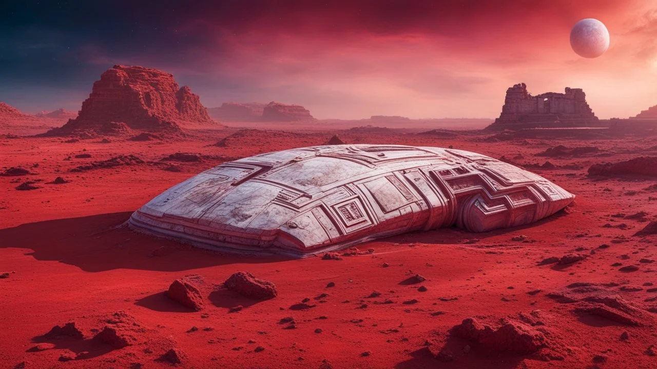 a giant ancient abstract marble statue lies down on the red Mars planet, background ancient ruins, strange psychedelic sky, cold colors, mystic ancient art, very detailed, cinematic, sharp focus, sci-fi style, utopistic ,astral cosmic , masterpiece