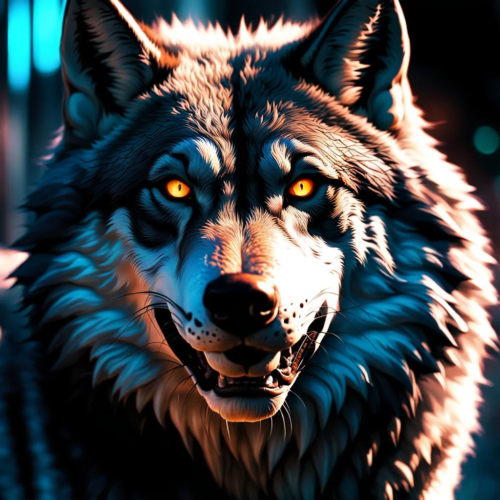 image of a large wolfs head. 4k. Photorealistic. Urban fantasy