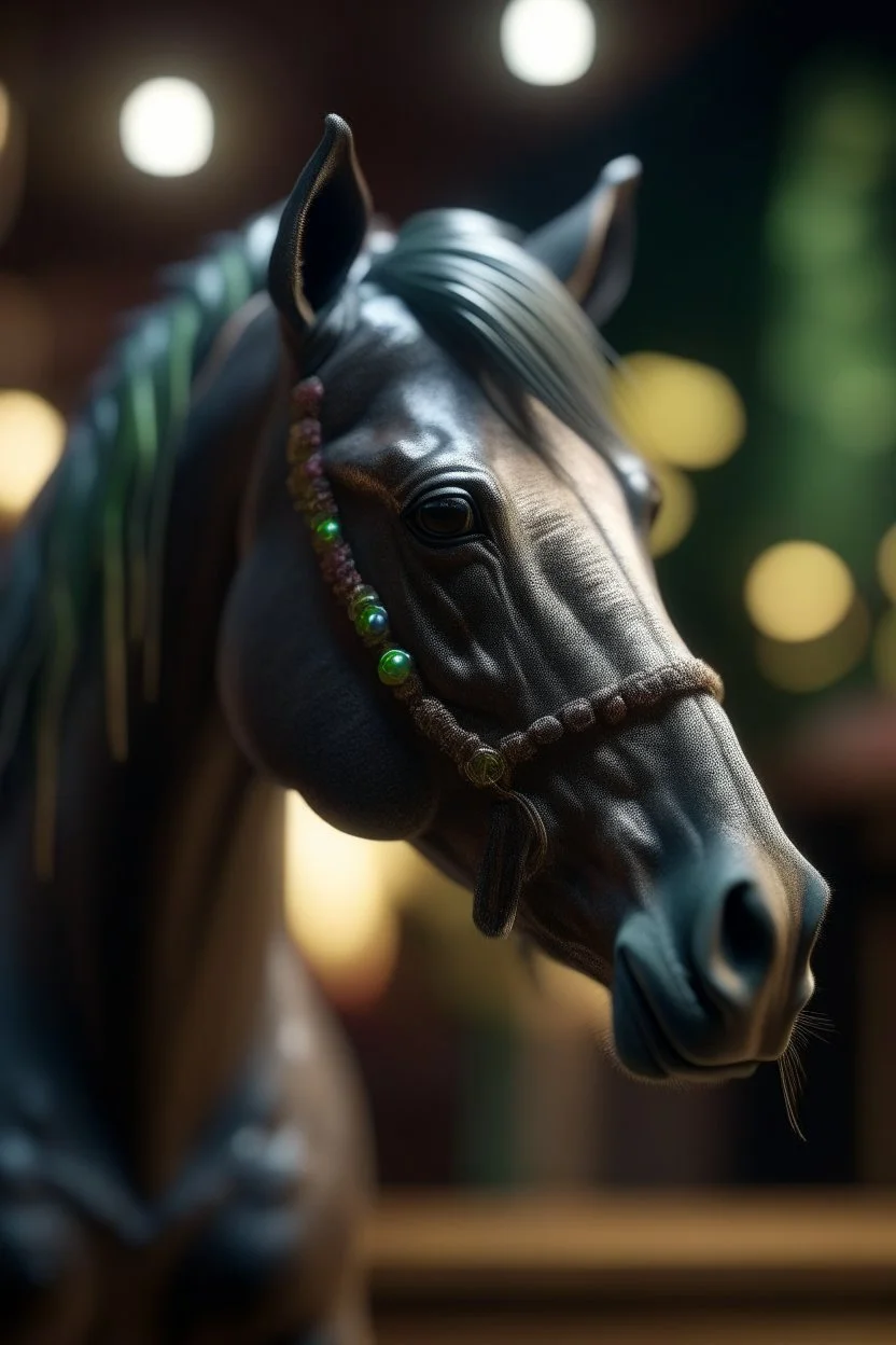 portrait of elf horse using a hair dryer, bokeh like f/0.8, tilt-shift lens 8k, high detail, smooth render, down-light, unreal engine, prize winning