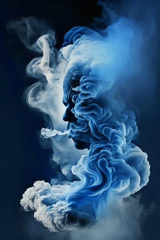 blue smoke in a shape of a smoke person cloud air elemental