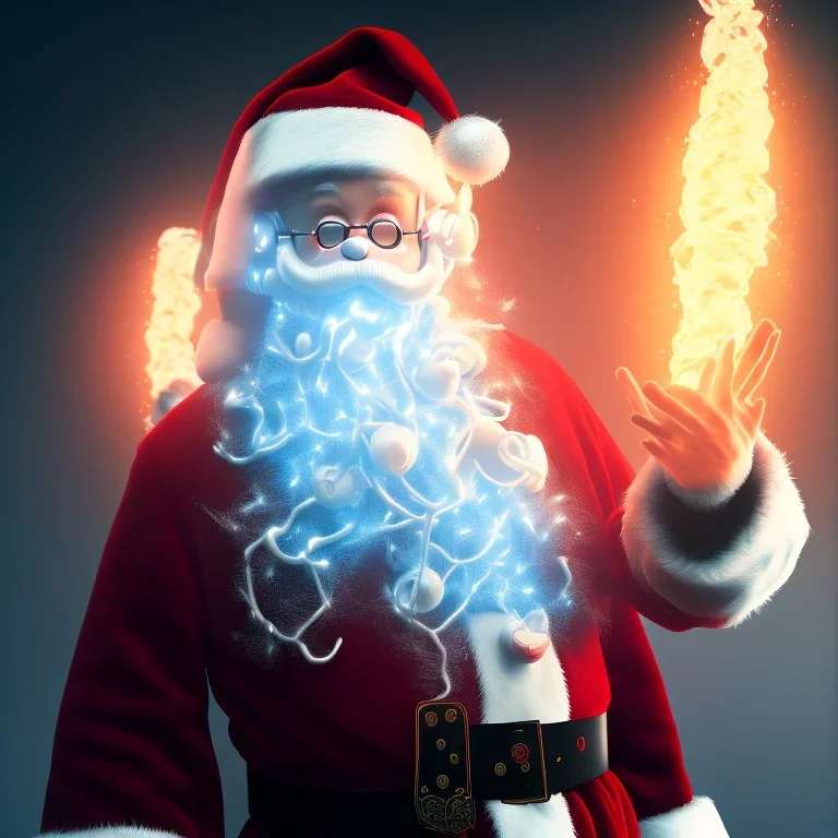 All Black Santa, ghost, wearing high tech mask, white smoke, dark, rage, high definition, ultra 8 k, volumetric lighting, blue fire, fog red rain