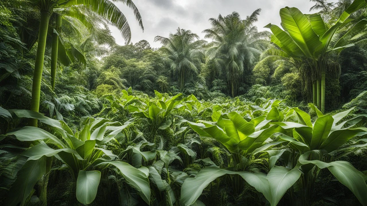 London overgrown with a jungle of banana trees, award winning photograph