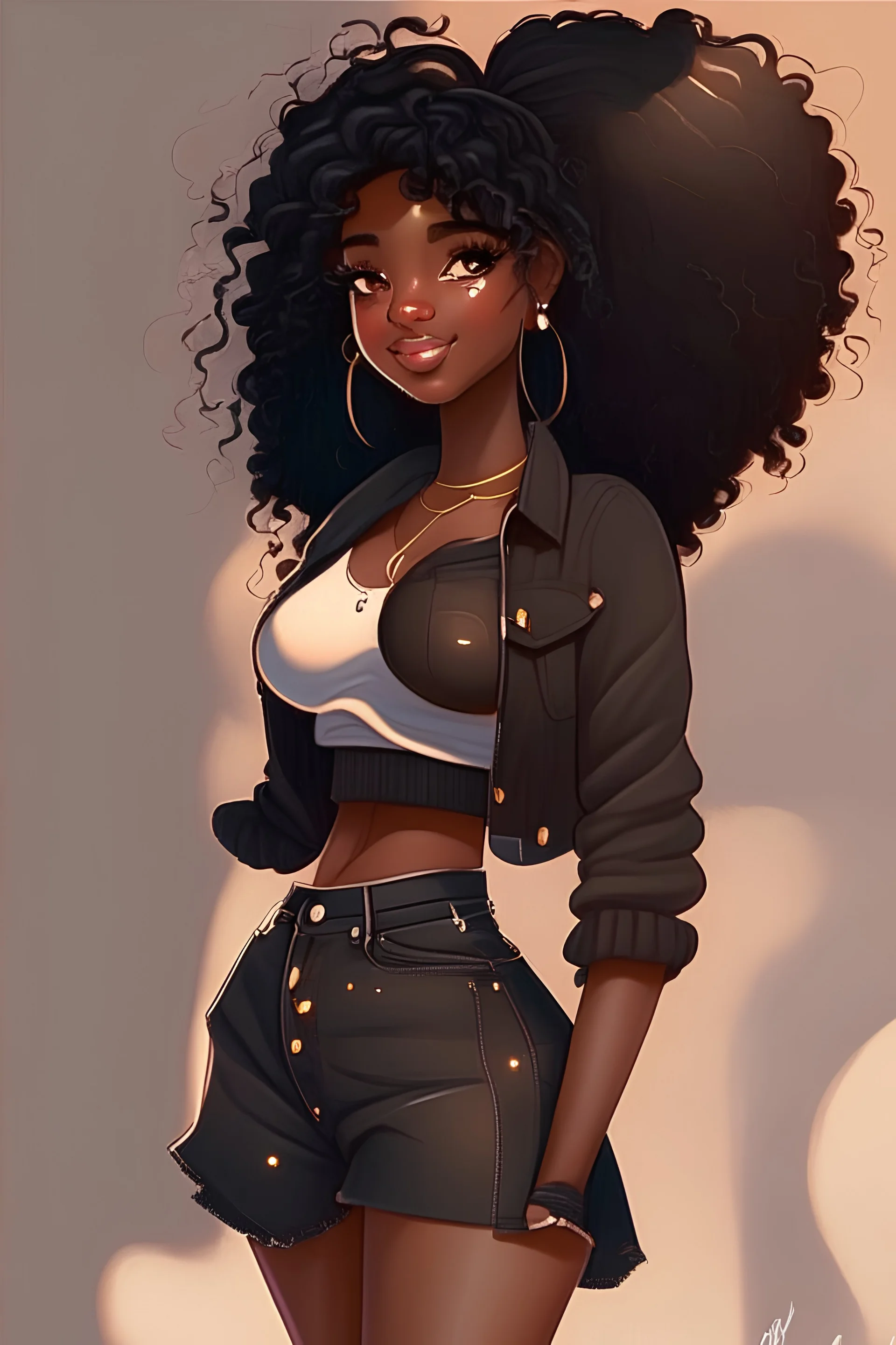 black cute midbody teen girl art fullbody