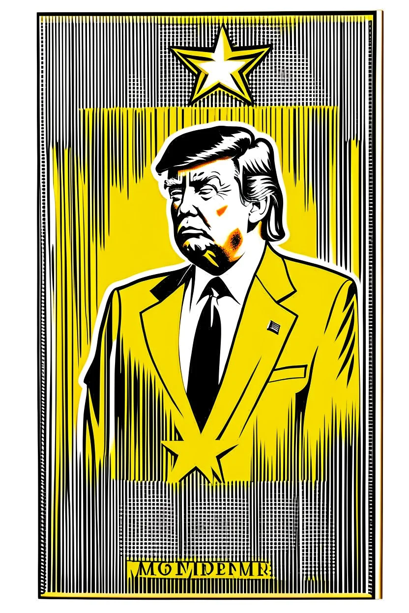 president donald trump in style of shepard fairy obama poster style gold colour stencil with american flag with letters M A G A