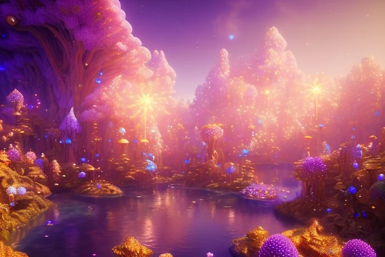 gold and purple crystal galactic ambiance cinema4d tunnel field pools river lighting sky, full of details, smooth, bright sunshine，soft light atmosphere, light effect，vaporwave colorful, concept art, smooth, extremely sharp detail, finely tuned detail, ultra high definition, 8 k, unreal engine 5, ultra sharp focus