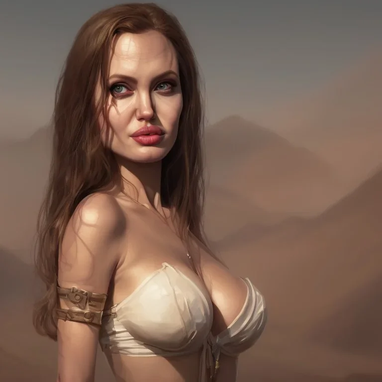 portrait busty and face, alone, angelina jolie young face, busty hitomi tanaka, Crystal brown eyes, viking clothes, elegant, by WLOP,Artgerm,Greg Rutkowski,Alphonse Mucha, Beautiful dynamic,shadows,Artstation,concept design art,Octane render,8K