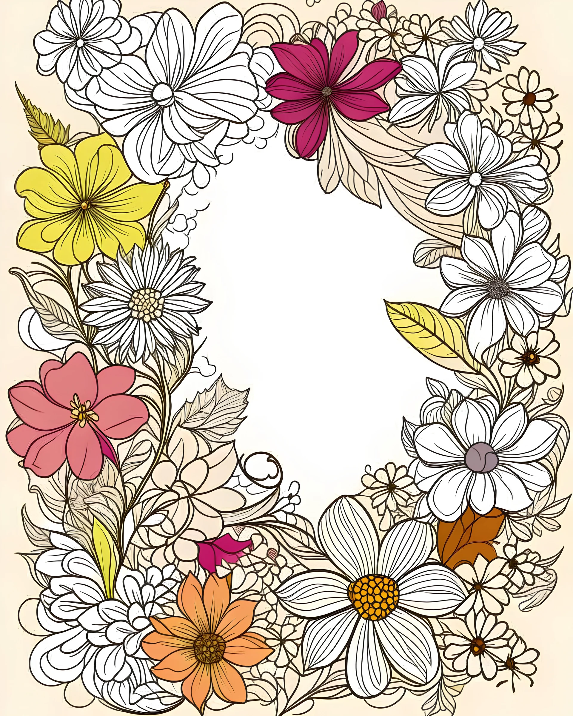 outline art for back cover book with colors and flowers.
