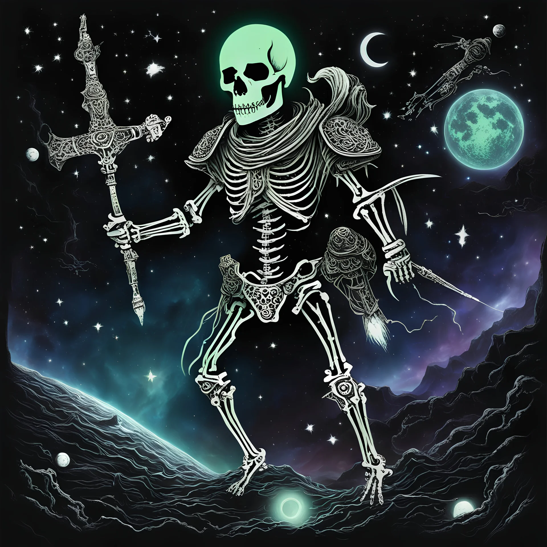 glow in the dark skeleton viking in space