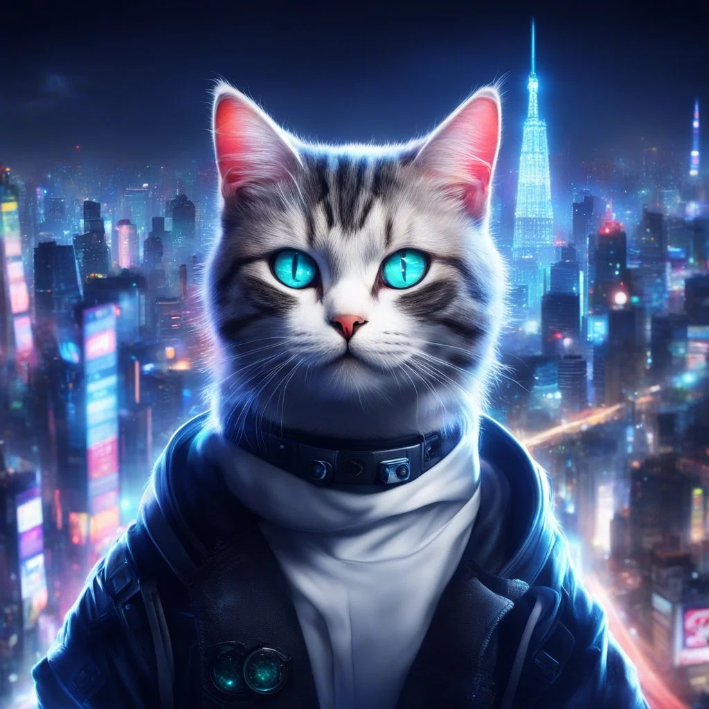Cats cyber , Lazer eye , Tokyo city night view wallpaper