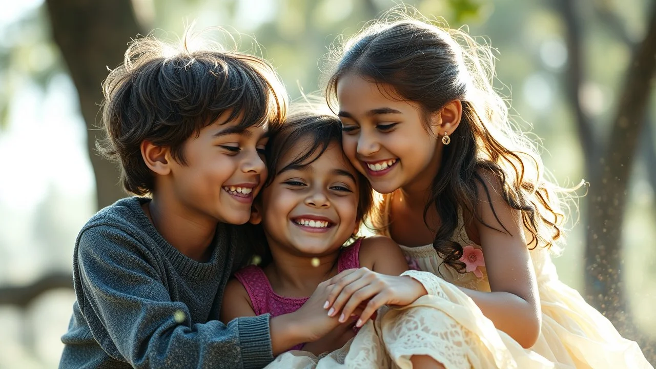 Beautiful happy telepathic young boys and girls playing together, finesse, devotion, serendipity, best friends, exquisite composition, beauty, magic, fantasy, close foreground detail, beautiful intricate insanely detailed octane render, 16k artistic photography, photorealistic concept art, soft natural volumetric cinematic perfect light, chiaroscuro, award-winning photograph, masterpiece