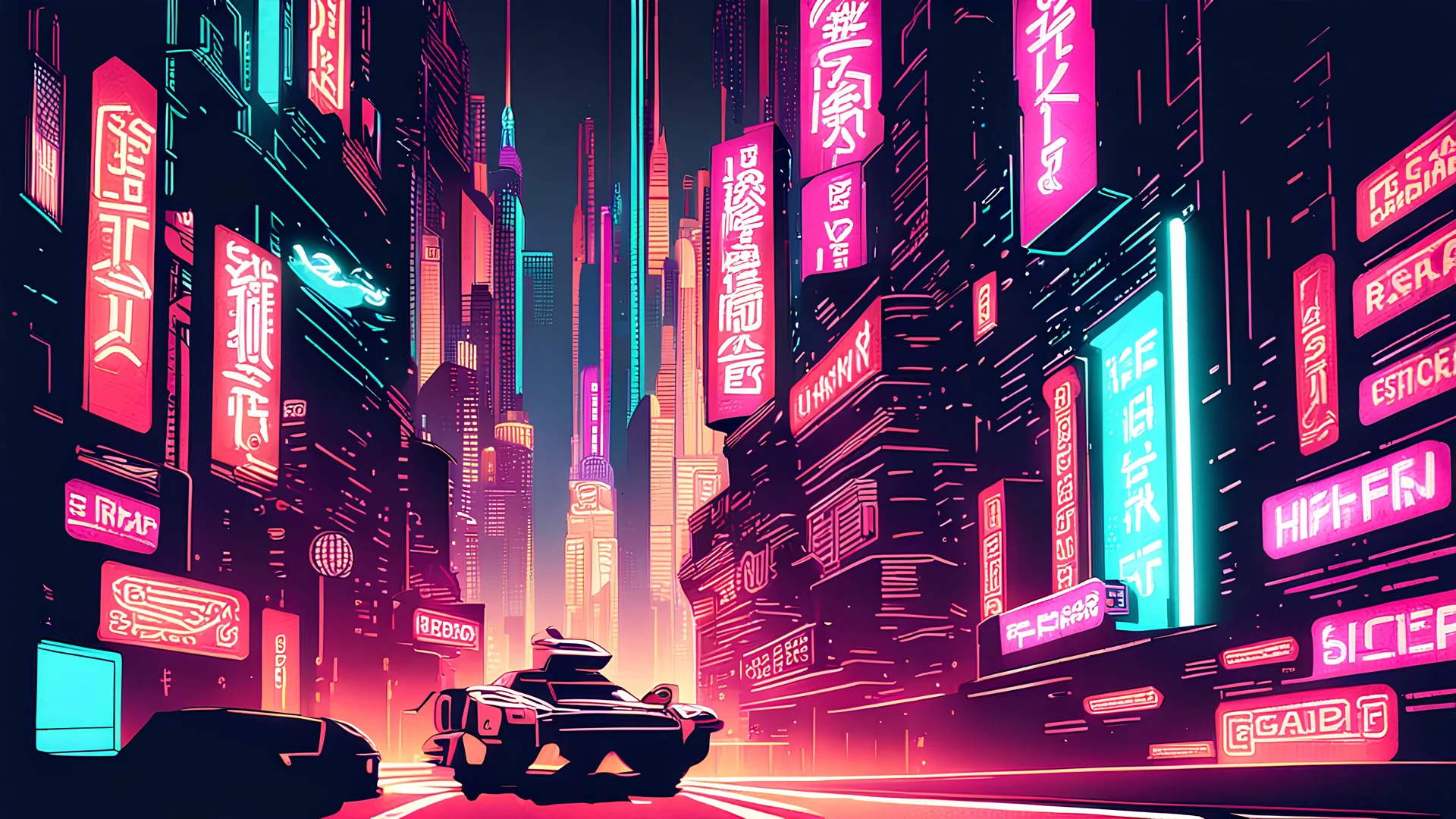 futuristic city with neon signs similar to the movie blade runner