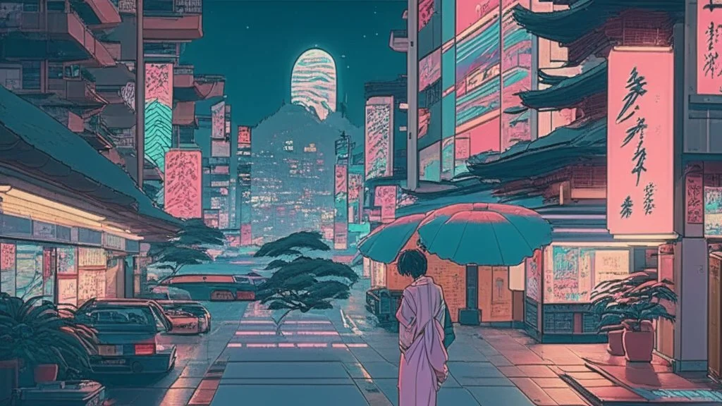 soothing 80s Japanese city ,