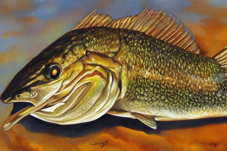 Northern pike painting with face