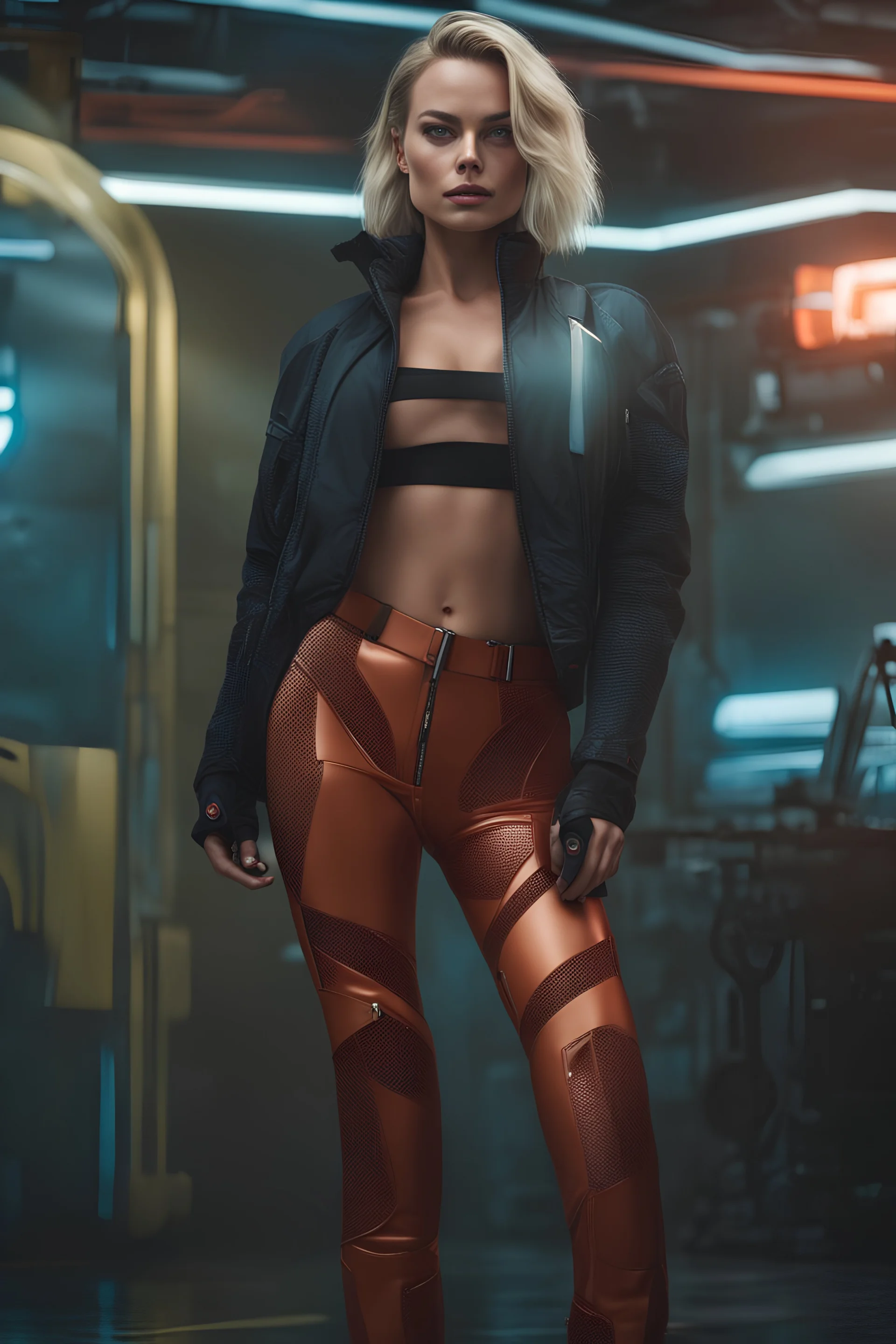 "Ultra realistic full body shot a margot robbie concept, looking at the camera,full legs, cyberpunk, neo-figurative,concept ,full length view, face , full size, science, technology,future,electric ,futuristic style, design, practicality,manufacturability,performance, HOF, professional photographer, captured with professional DSLR camera, trending on Artstation, 64k, full size, ultra detailed, ultra accurate detailed, bokeh lighting, surrealism, background, detailed