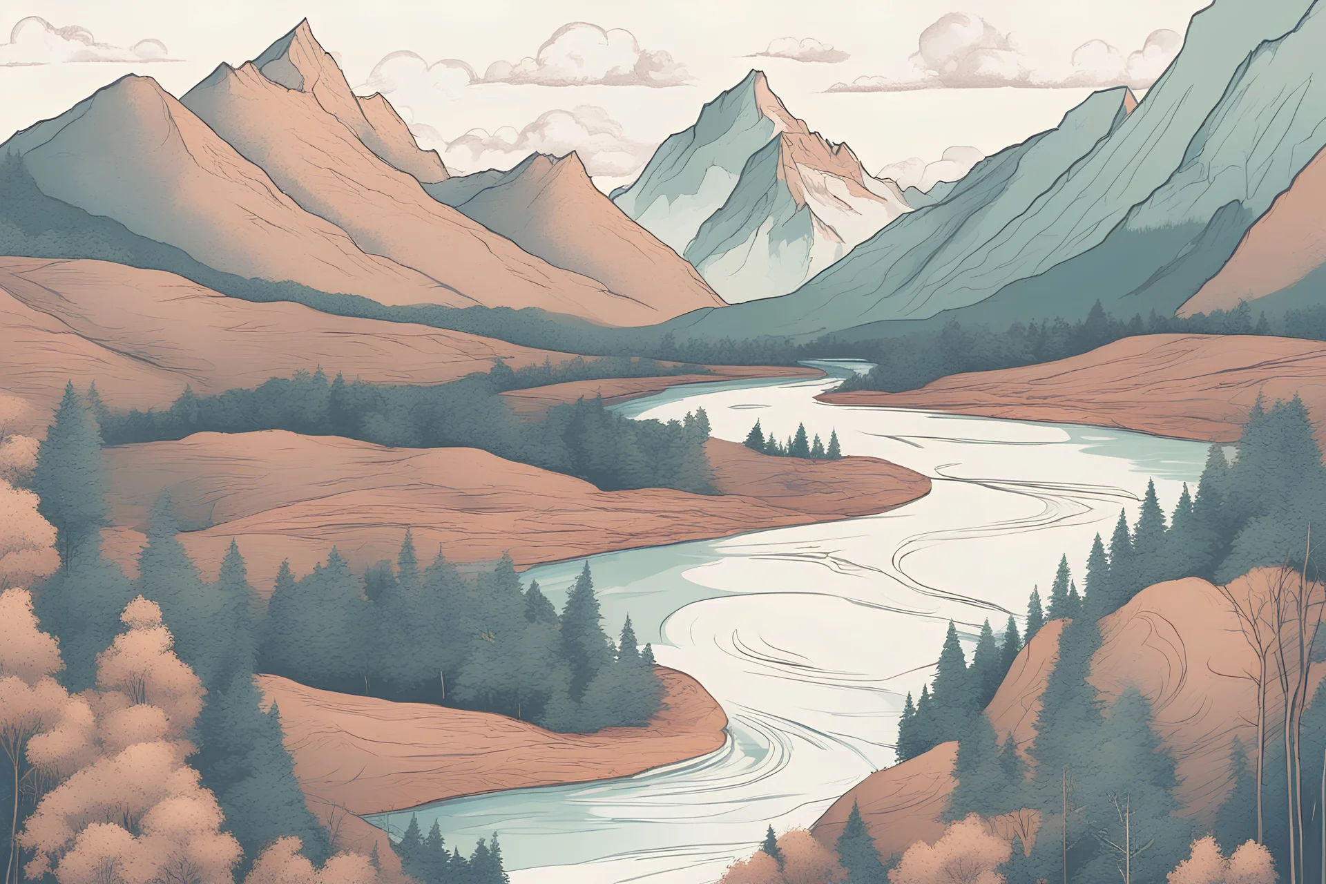 Mountains and river illustration