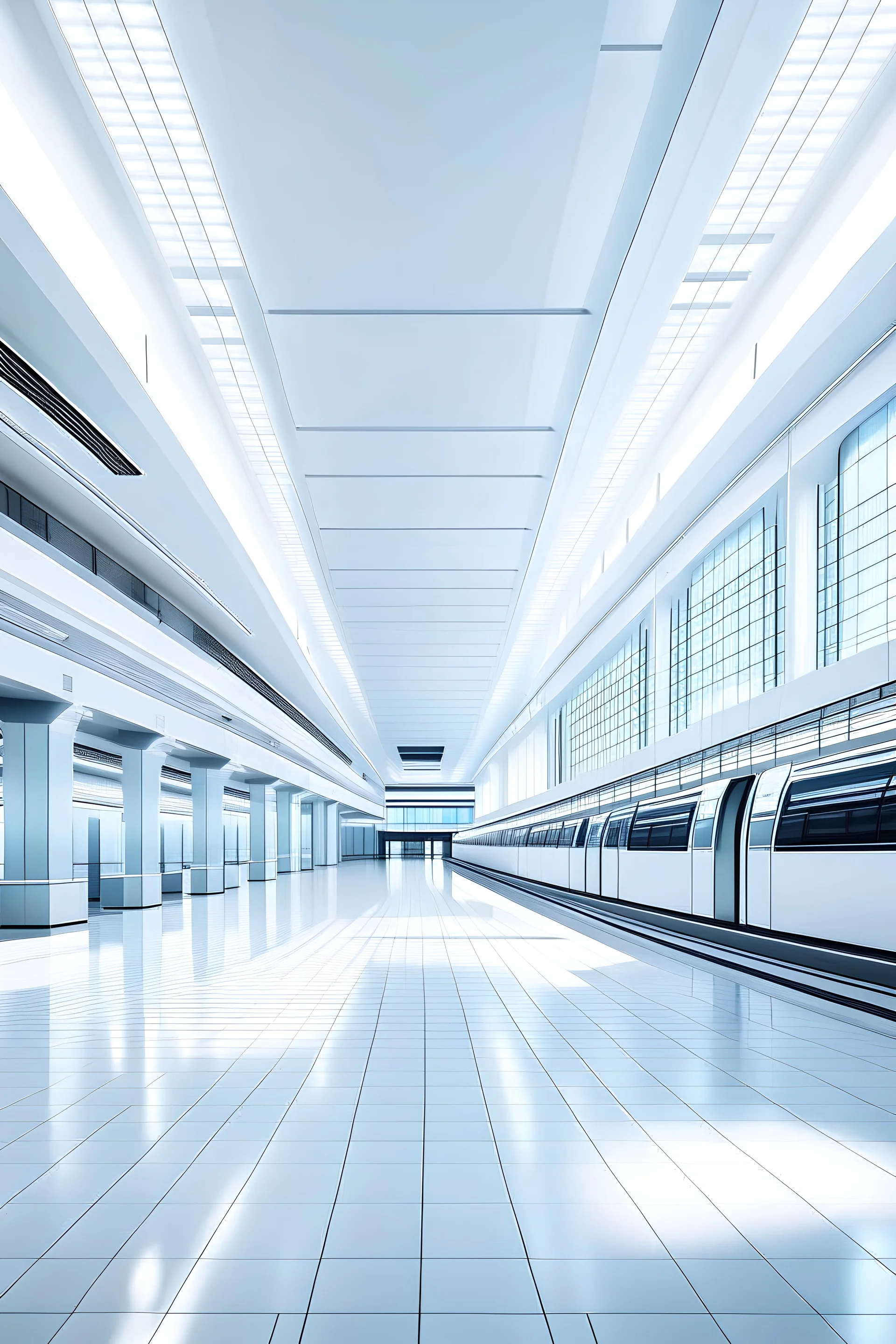 A sleek and spacious metropolitan train station, bathed in vivid, white light, representing a contemporary backdrop for a sophisticated product launch or advertising campaign