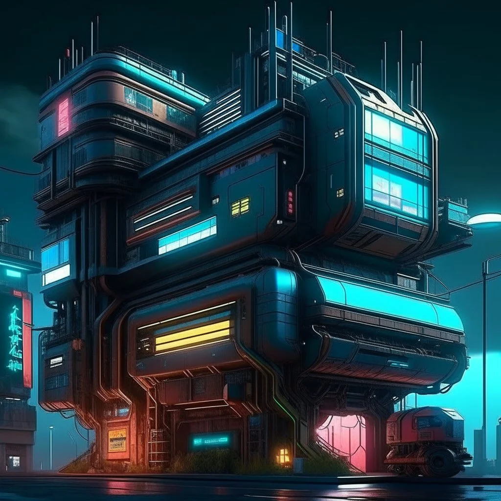 cyberpunk retro futuristic construction sight with crains for comics