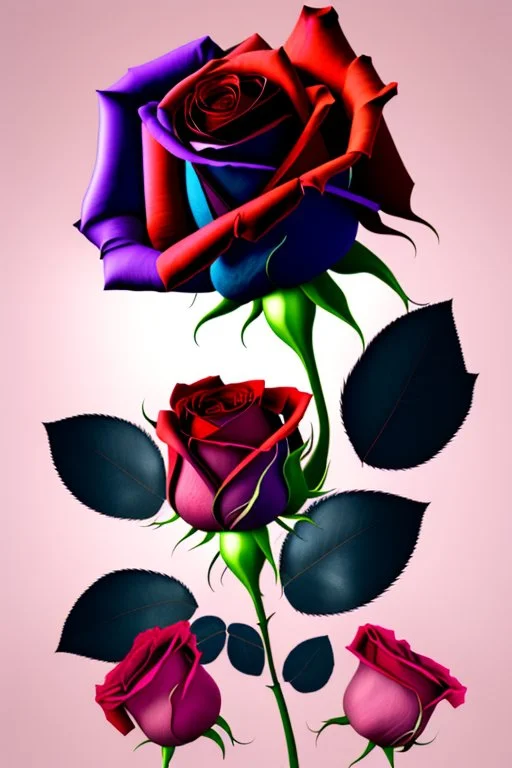 Can you create a rose, full of rose petals, each one in colors of different countries, there are Ukraine and Russia who's petals are falling down, also Israel and palistan is almost falling off, dramatic, gothic, ultra photorealistic and zoomed in