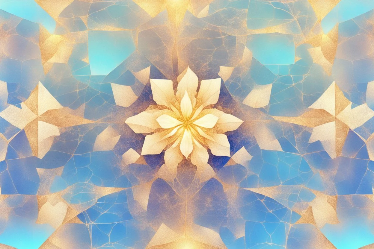 beautiful composition, symmetric pattern, Double exposure of cubes in which abstract flowers are, cracked holographic marble background, the cracks are golden S<AI in sunshine