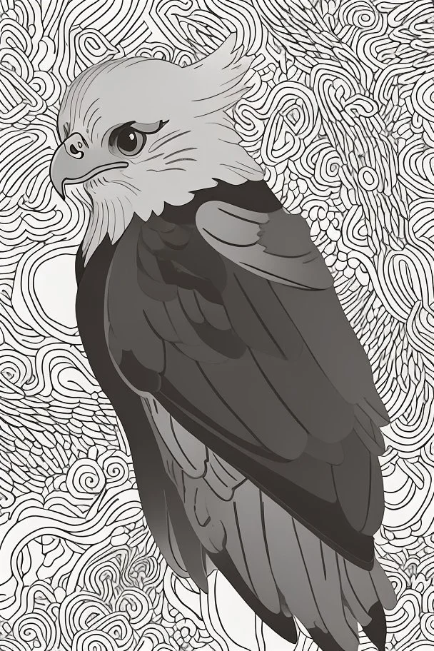 A delightful coloring page design showcasing an adorable baby eagle in a charmingly naive art style. The artist has skillfully created a whimsical scene with minimal details and a focus on bold, thick black outlines. The endearing fox, prominently positioned in the center, is the highlight of this illustration. The all-white background beautifully complements the simplistic design, allowing young artists to unleash their creativity. As the baby fox takes center stage, a subtle hint of its